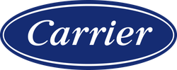 Carrier logo in a blue oval with white text, slogan 