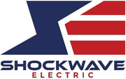 Logo for Shockwave Electric: Blue and red stylized