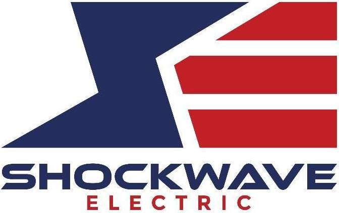 Logo for Shockwave Electric: Blue and red stylized