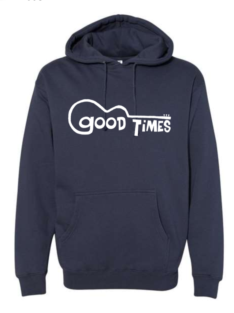 Slate blue adult hoodie with Good Times Guitar Logo