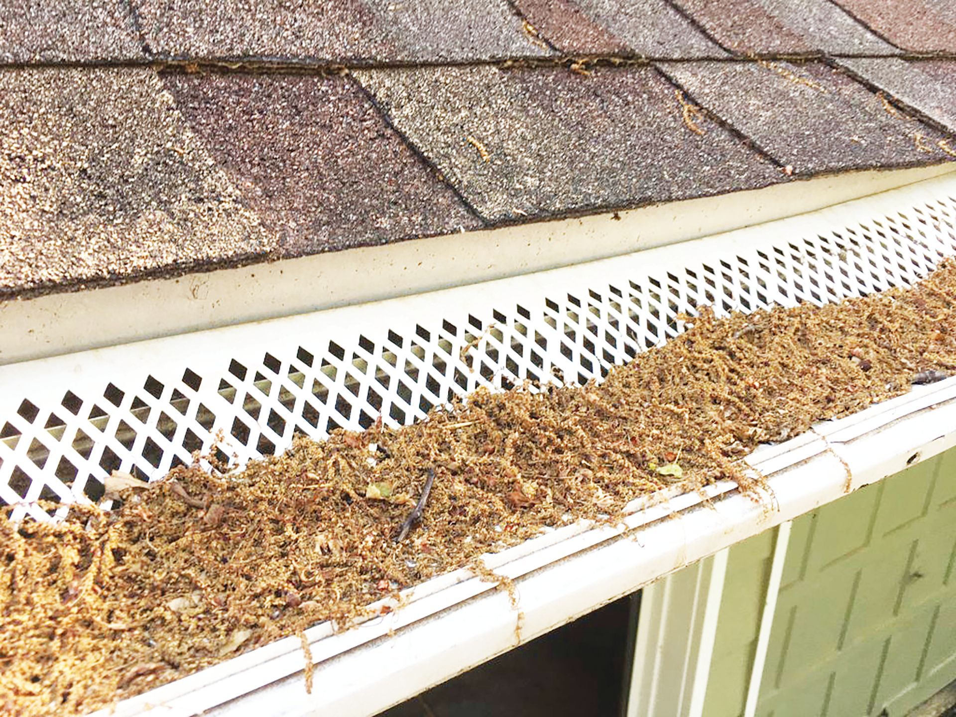 The old method of using gutter screens (pictured above) becomes ineffective as leaves and stems fall on the screens and get trapped, creating a mound of rotting debris on top of your gutters.
