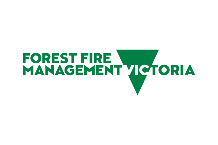 Forest Fire Management Victoria logo with green text and a downward-pointing green triangle.