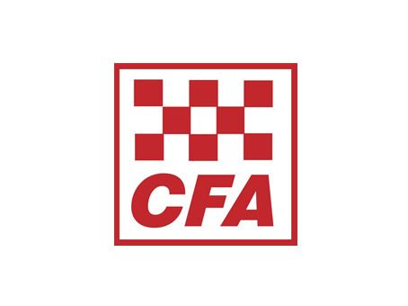 CFA logo: Red and white checkerboard above red letters