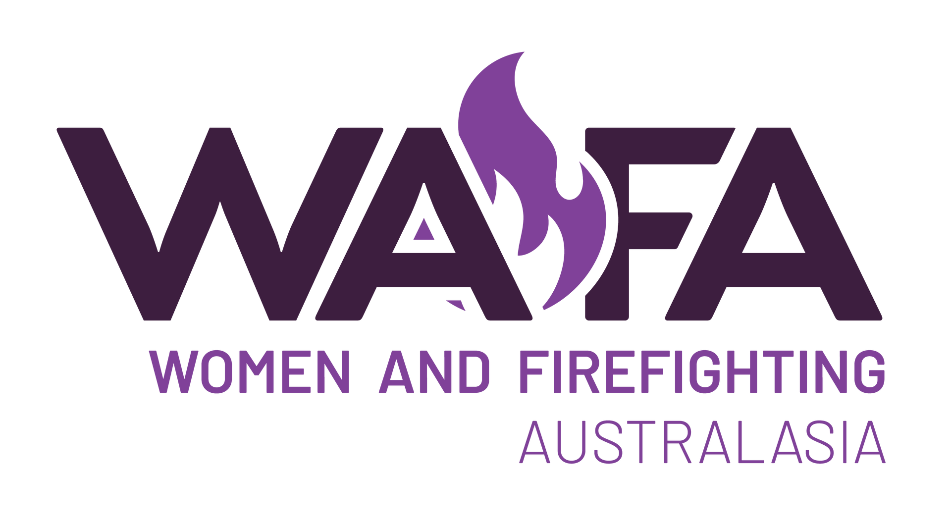 WAFA logo: silhouette of letters W A F A with a purple flame