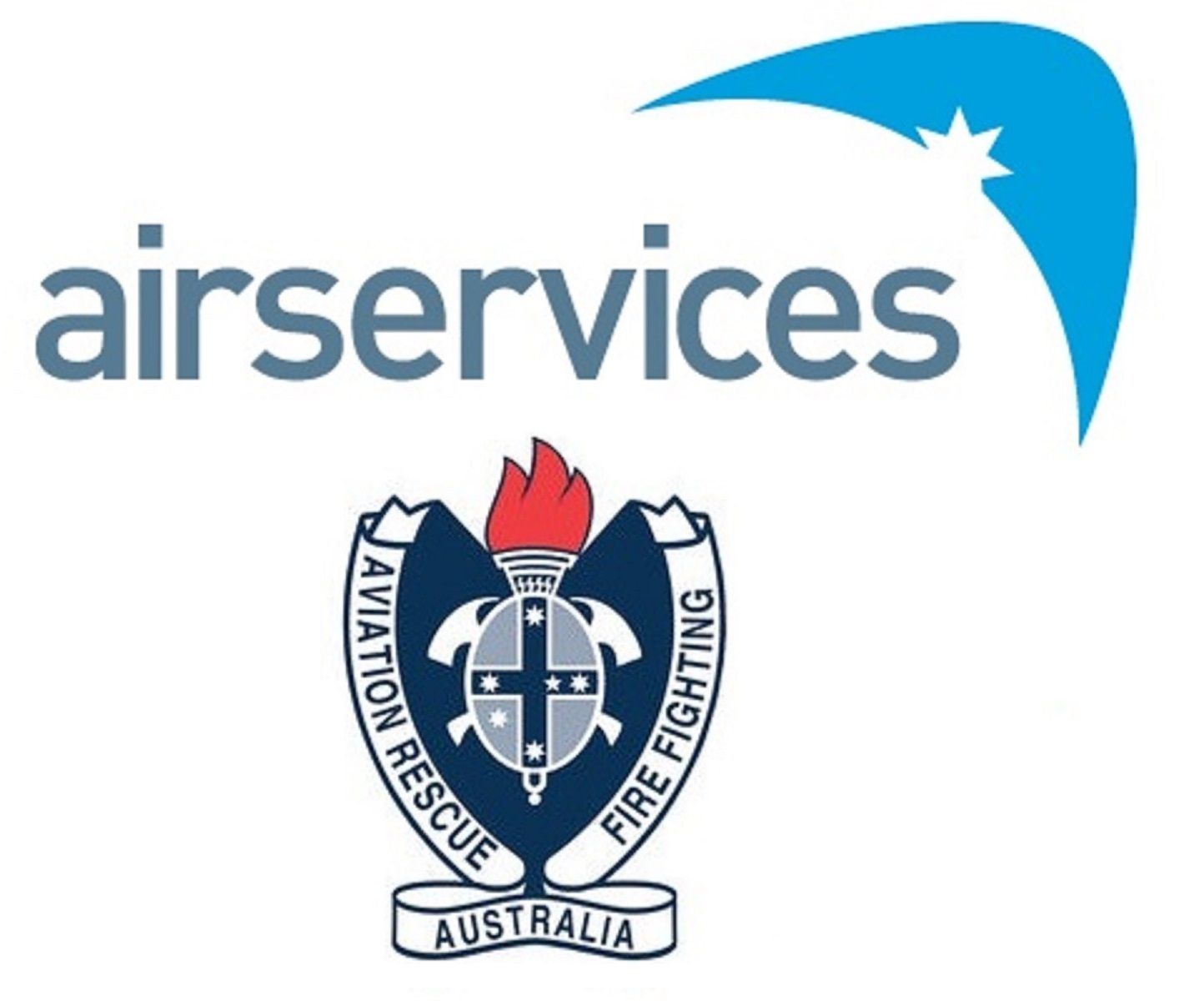 Airservices logo and badge: Blue arc with star, 