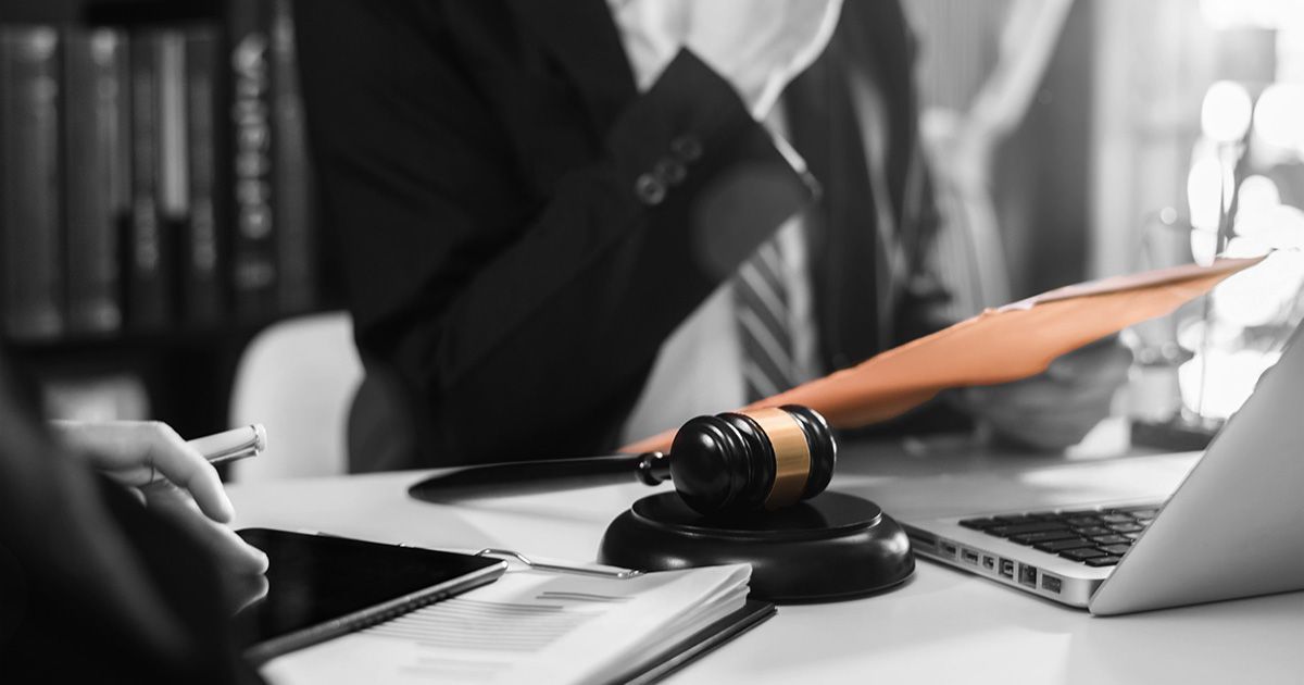 Black and white image of law gable on table