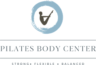 a logo for pilates body center with a silhouette of a person in a circle .