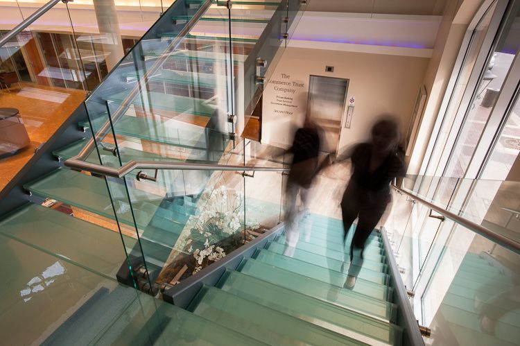 Glass stairs with antislip glass.