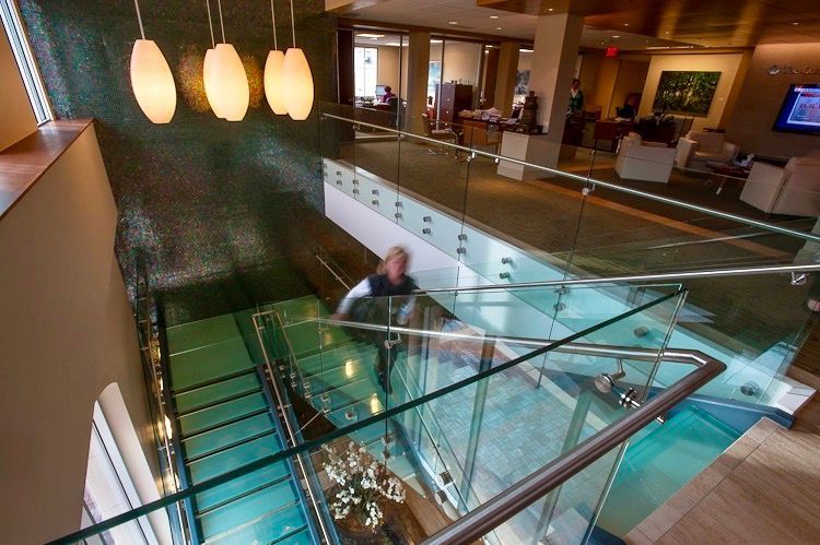 glass stair treads and walkway