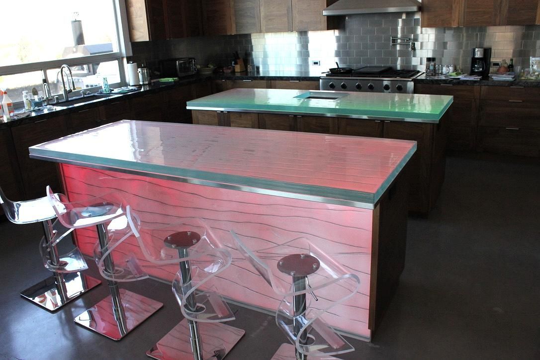 backlit glass counter tops kitchen
