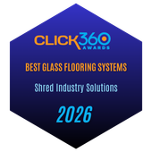 Award for Best Glass Flooring Systems, TCG Glass, 2025, with black base and clear glass.