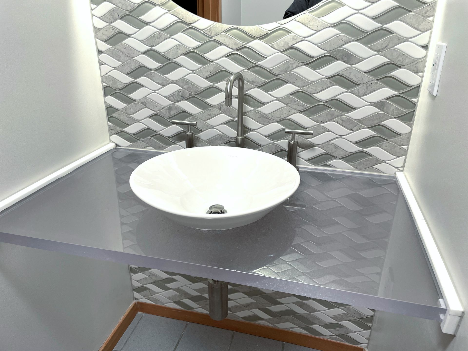 Bathroom glass vanity top.