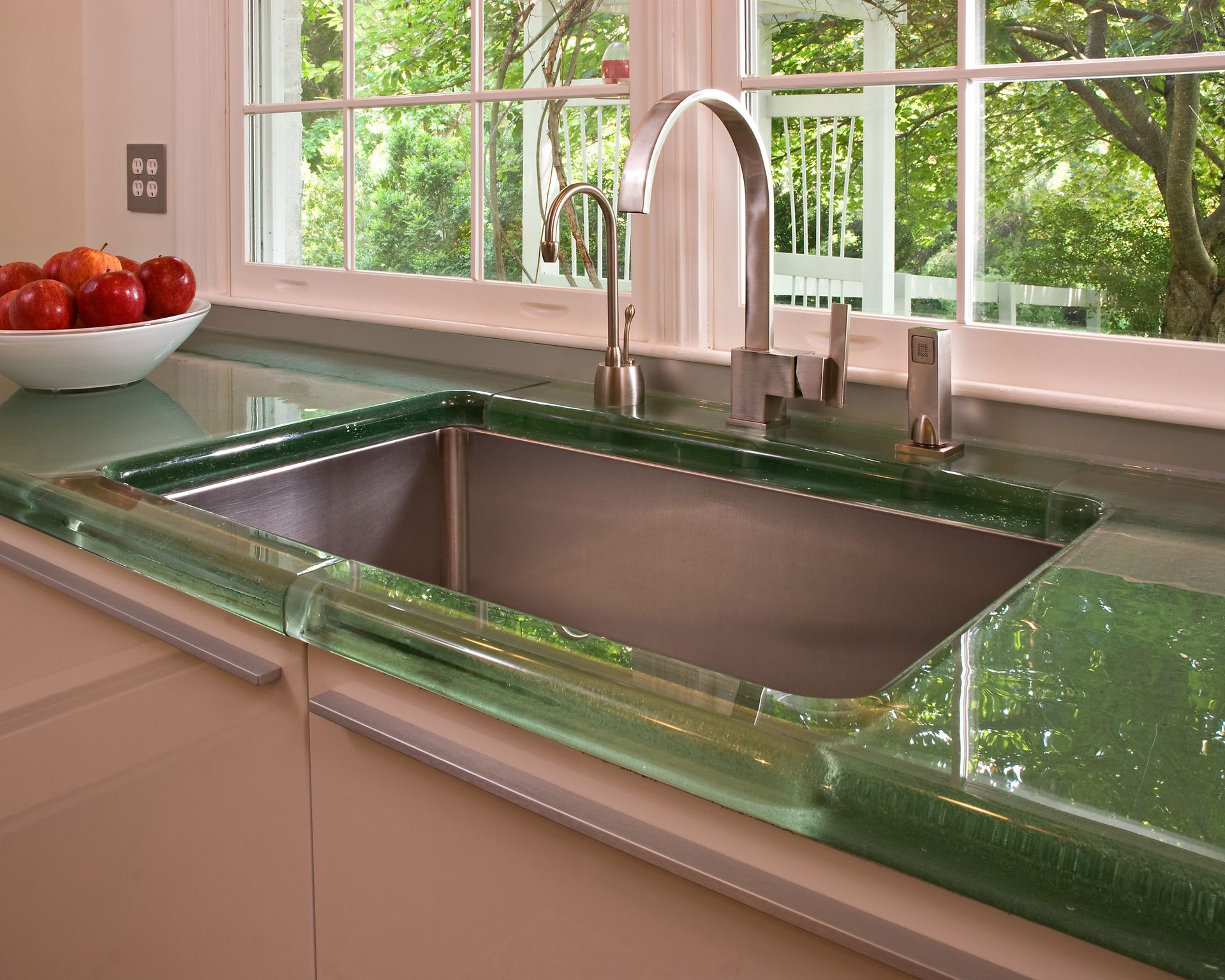 Kitchen thick green glass counter top