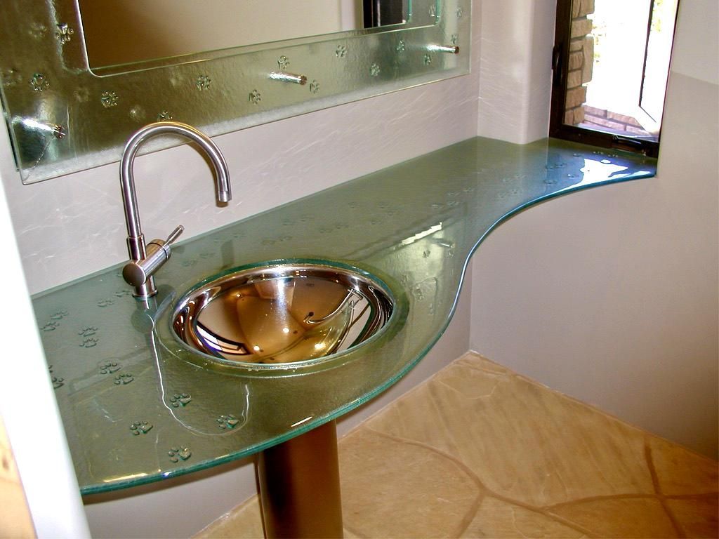 Glass vanity top paw prints