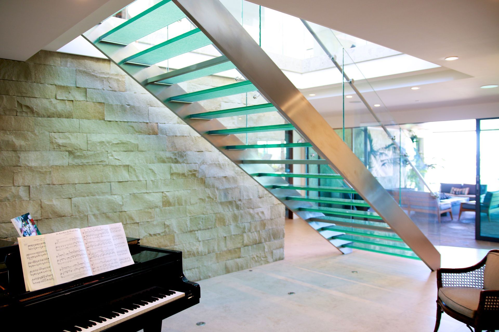 moss green glass staircase