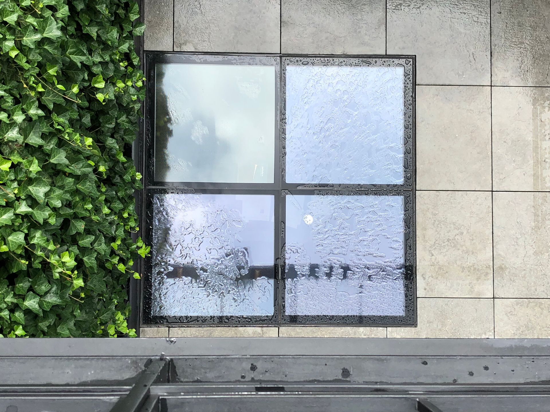 walkable glass skylight on a deck
