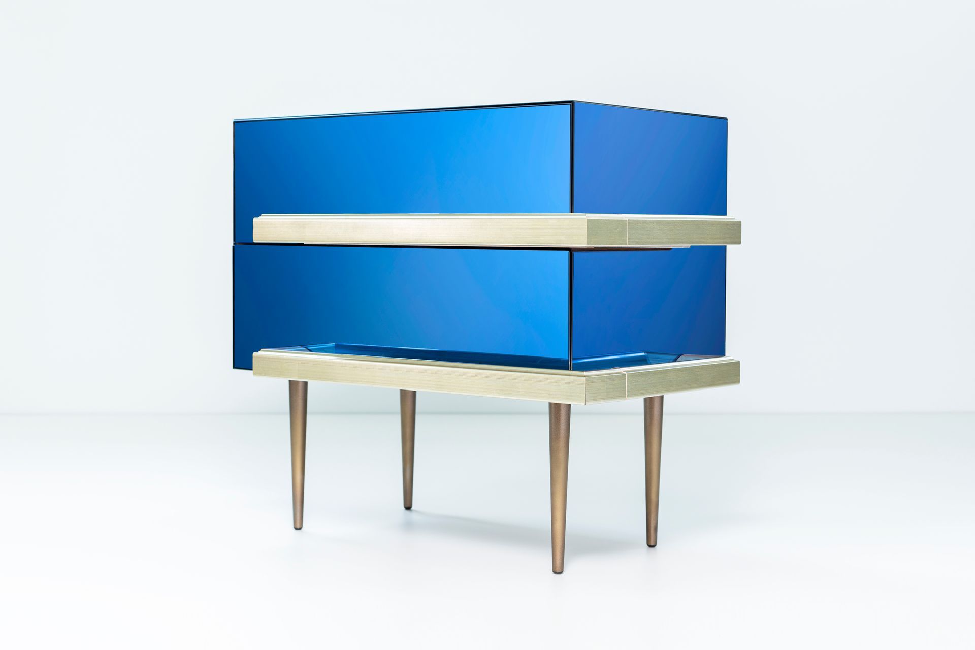 nighstand with colored mirrors