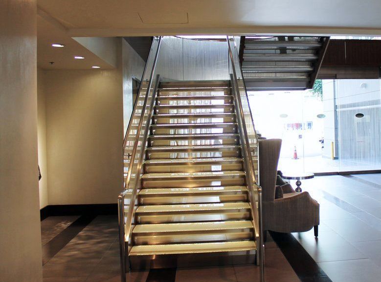 LA hotel glass staircase