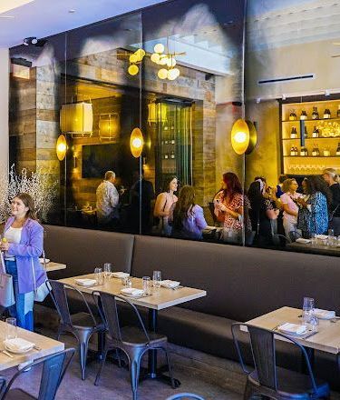 Large mirrored walls in a trendy restaurant