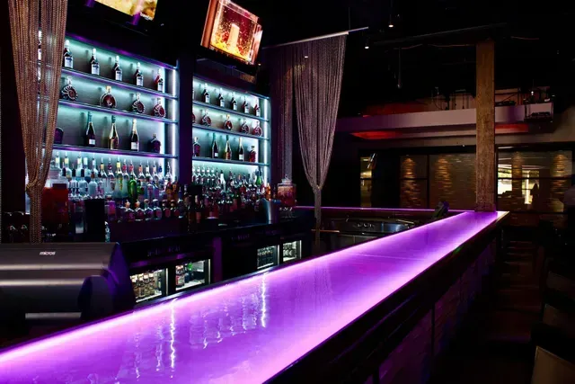 cast glass texture back lit bar top