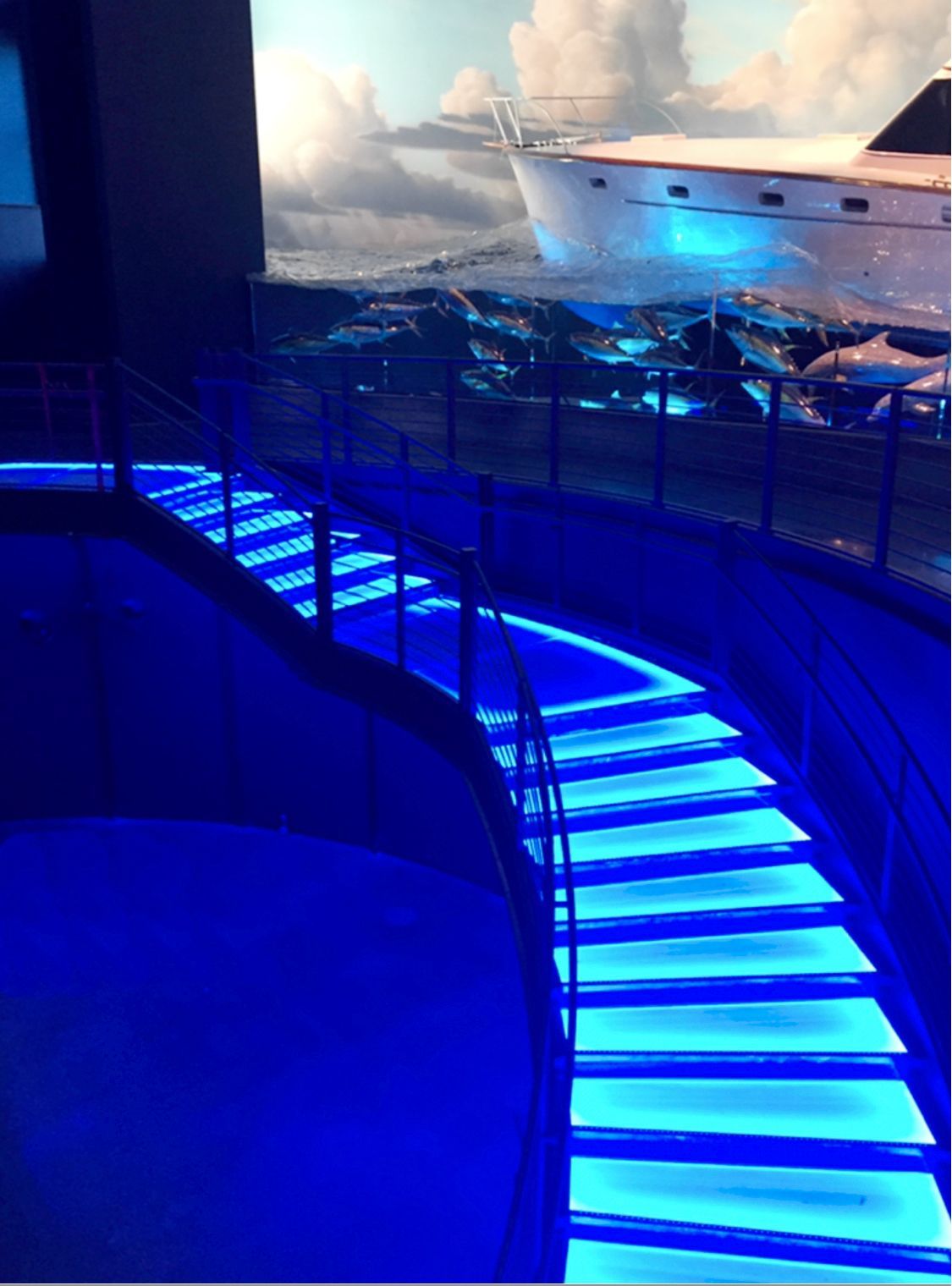 lighted glass stairs at bass pro shops