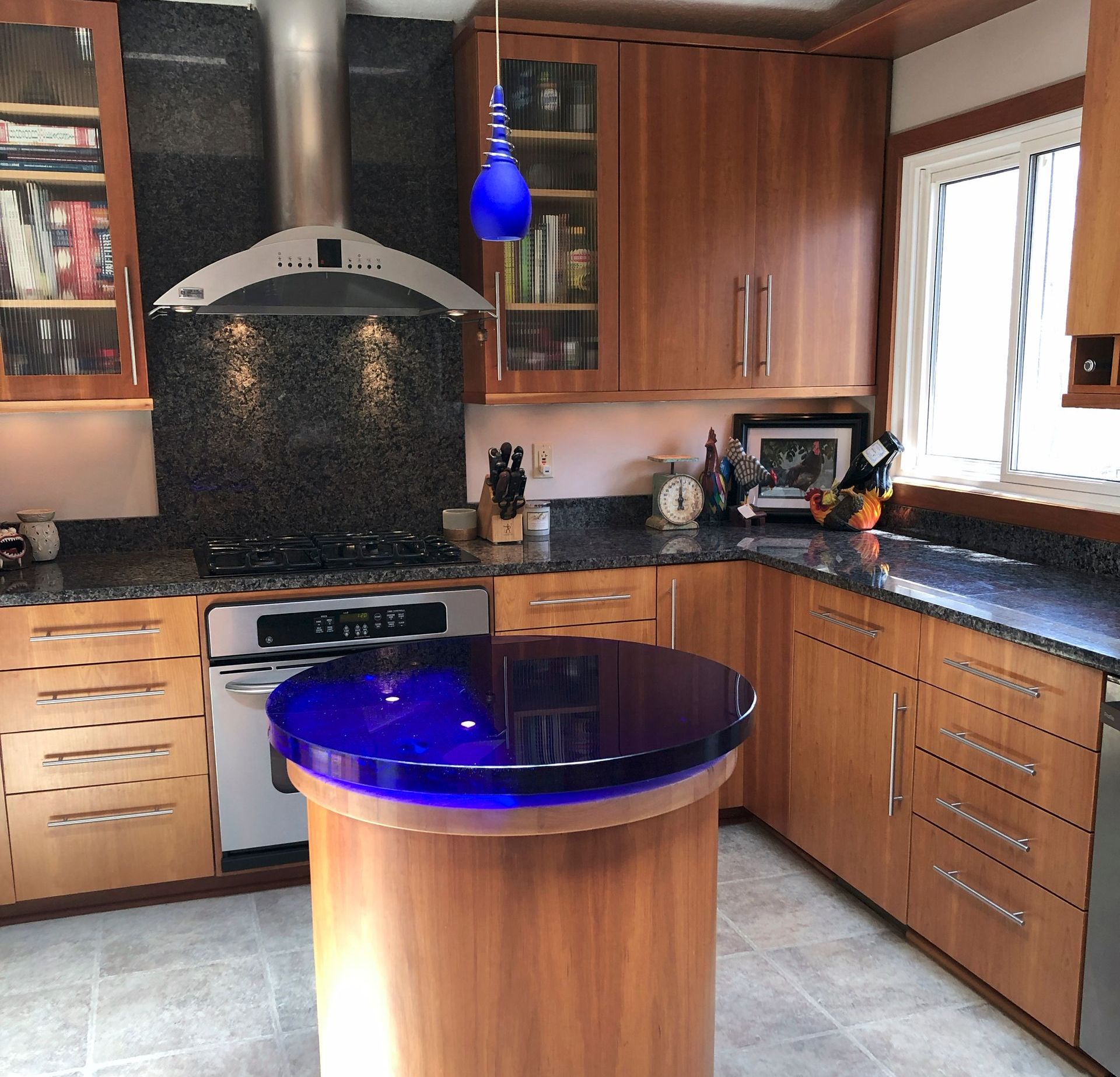 circular blue counter top