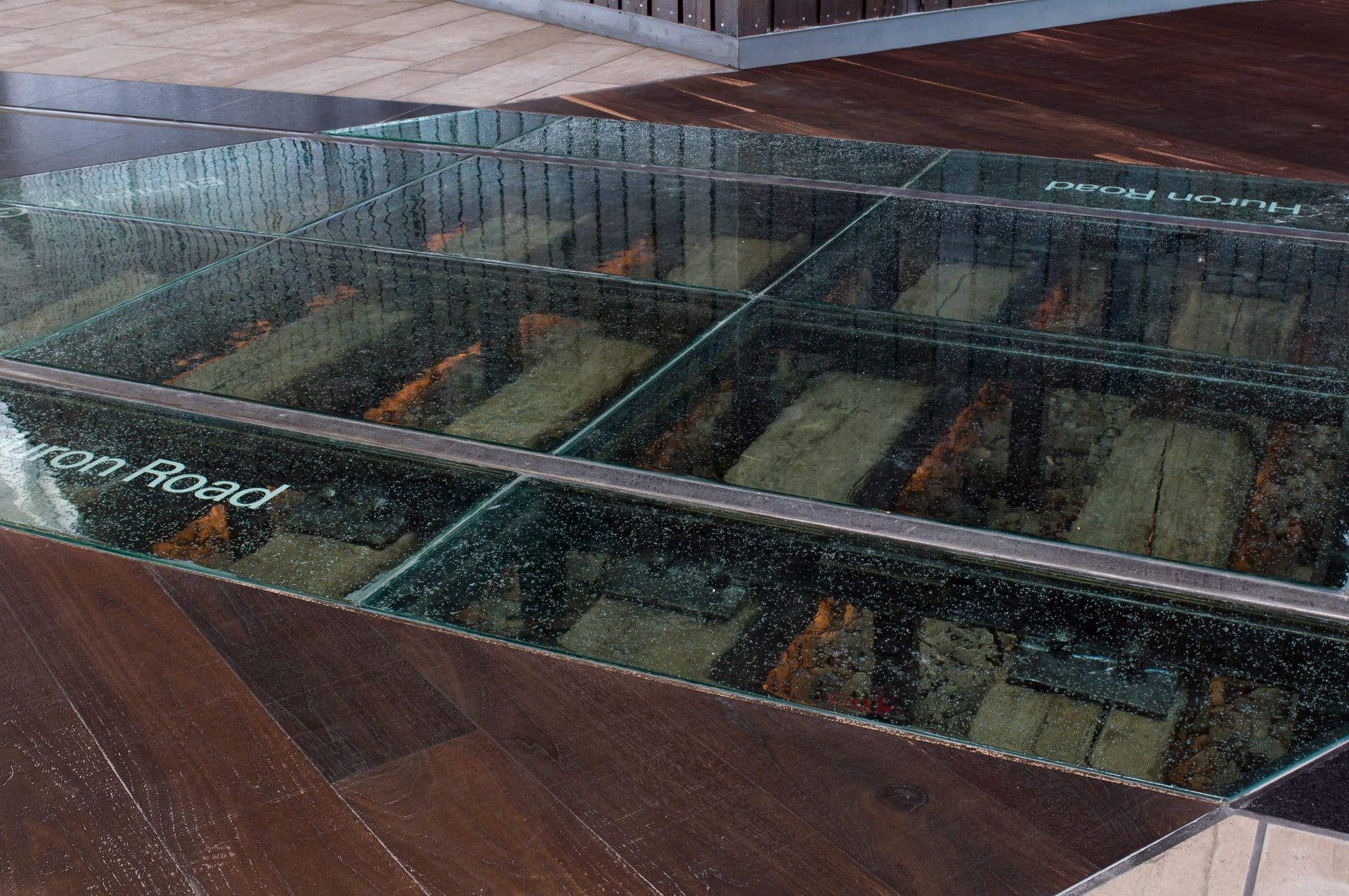 See-through glass flooring in a museum.