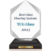 Award for Best Glass Flooring Systems, TCG Glass, 2025, with black base and clear glass.