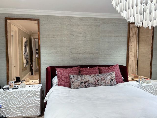 bedroom framed colored mirrors