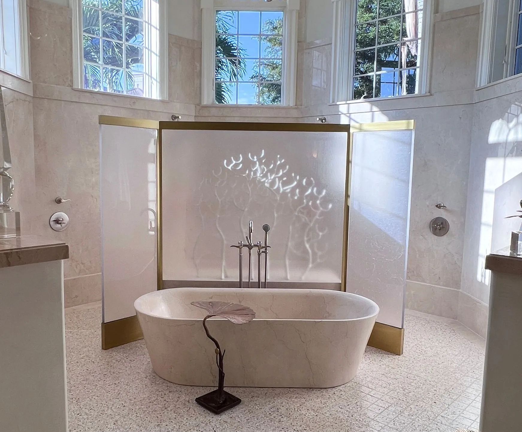 cast glass behind tub