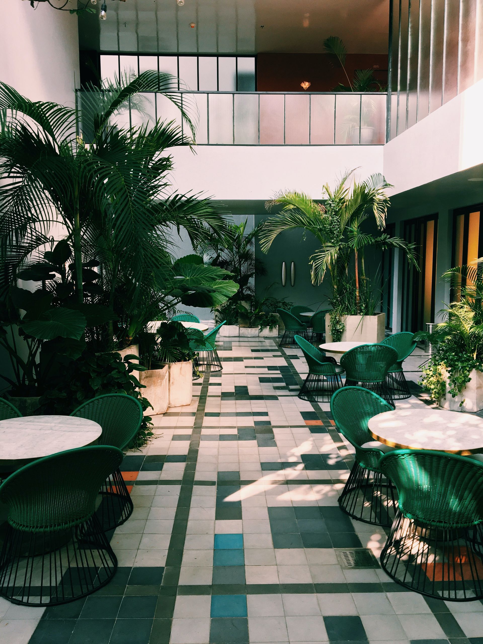 Hotel common area with cast glass