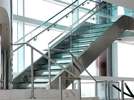 glass staircase at Baltimore Ravens training facility