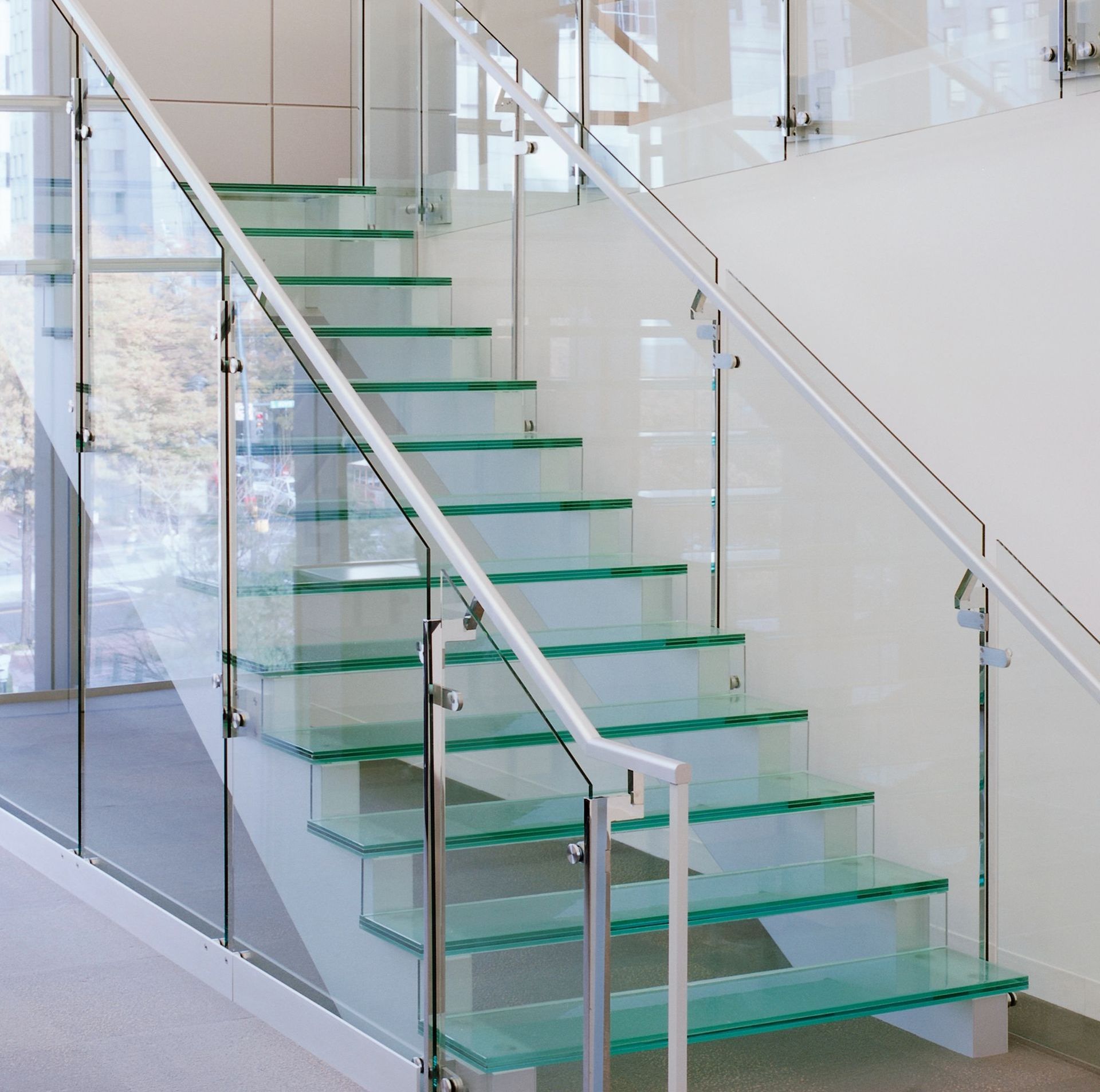 Glass staircase at Bank of America