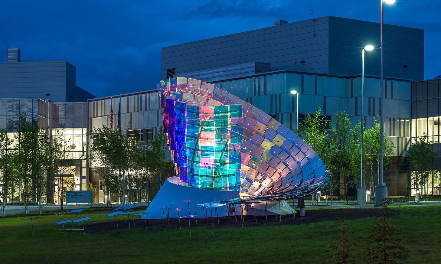 A new dichroic glass sculpture, 'Fragmenta,' from Studio Osman Akan. Located in Anchorage, Alaska.