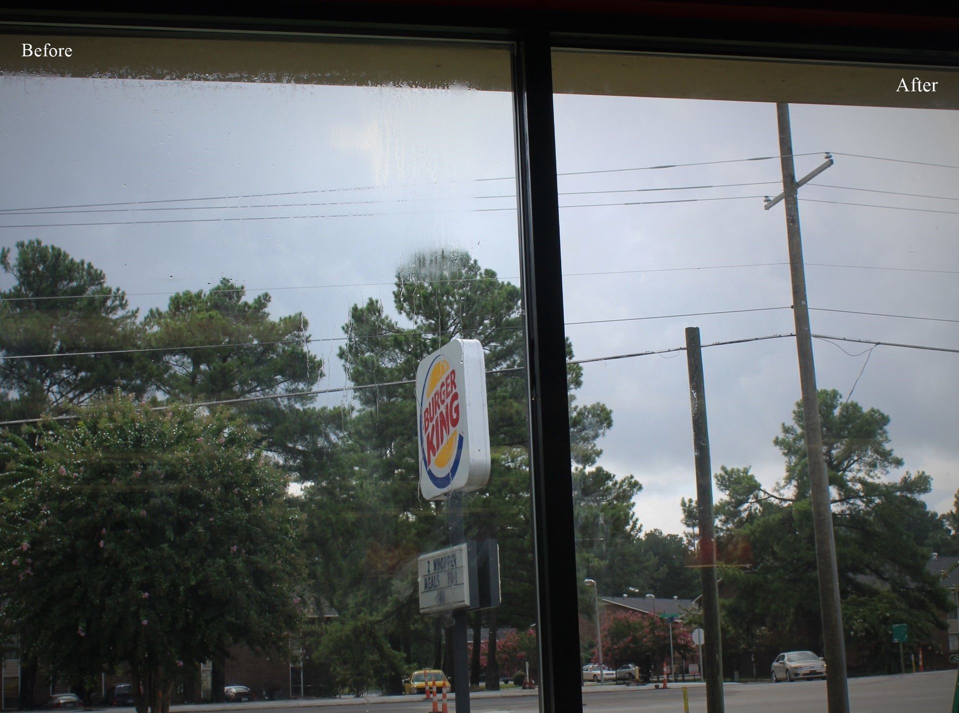 A burger king sign is visible through a window