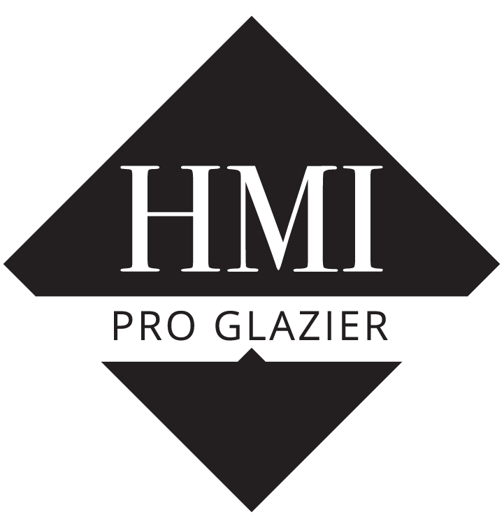 A black and white logo for hmi pro glazier