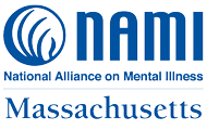 NAMI Massachusetts logo: blue circle with stylized waves, and the text 