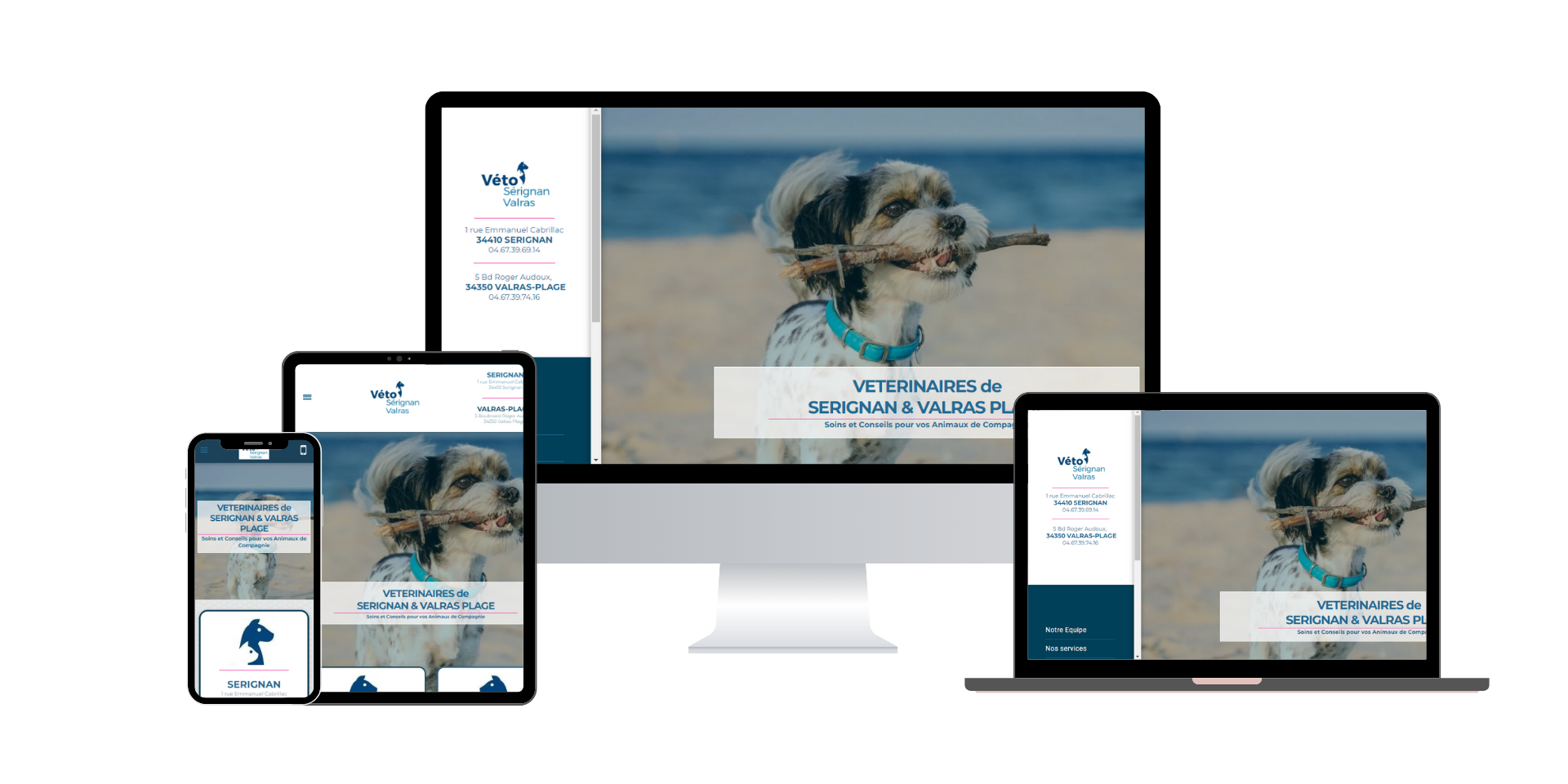 Site internet starter des cliniques vétérinaire Serignan & Valras Plage,  réalisé par Adévet