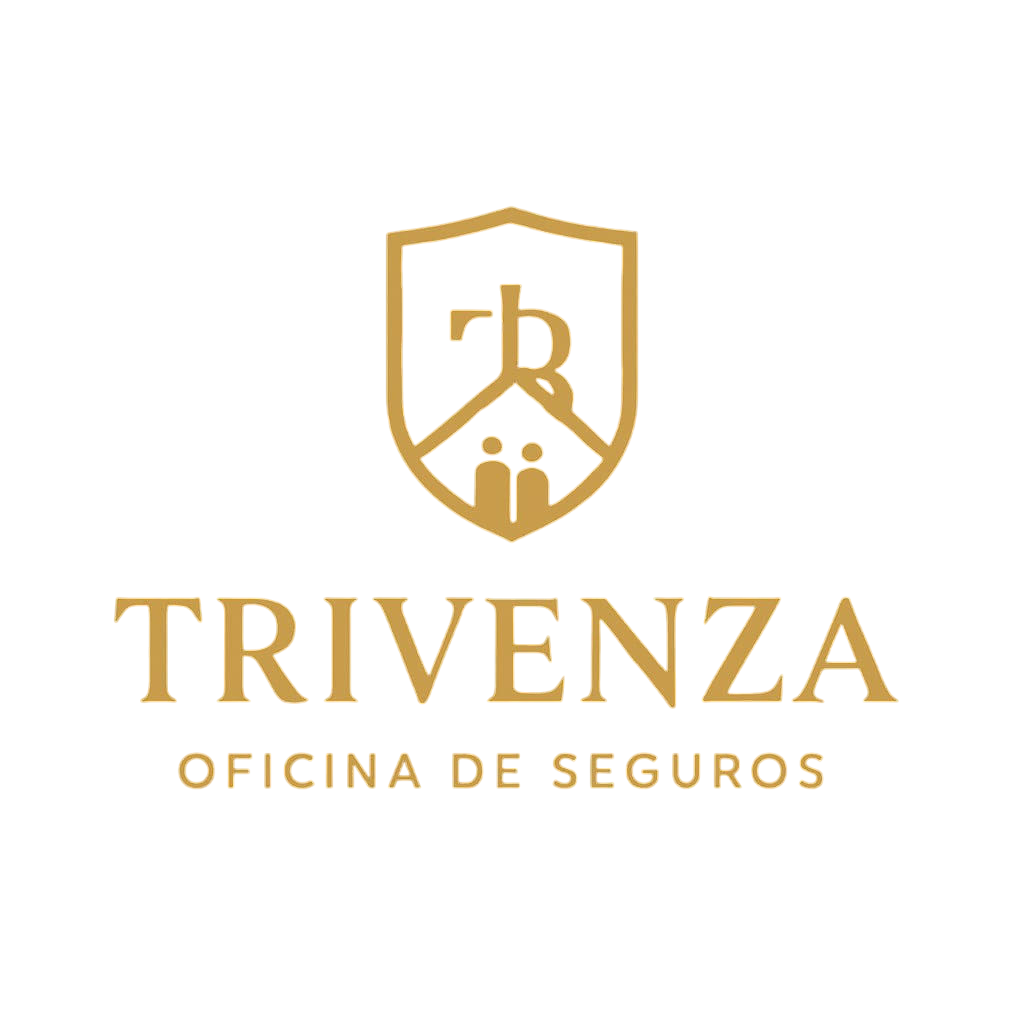 El logotipo de Trivenza Oficina de Seguros es un escudo con una casa encima.