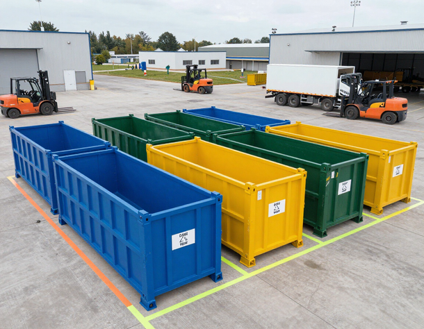 Area con cassoni e container per gestione logistica dei rifiuti