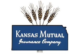 Kansas Mutual Insurance Company logo: Blue Kansas outline with wheat stalks.