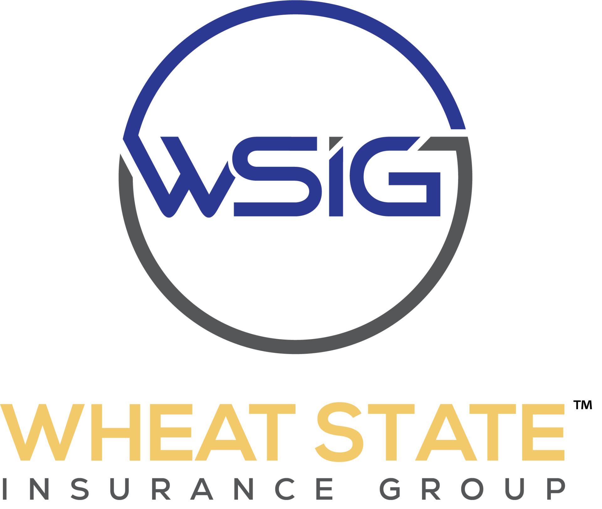 The logo for wheat state insurance group is a blue and gray circle.