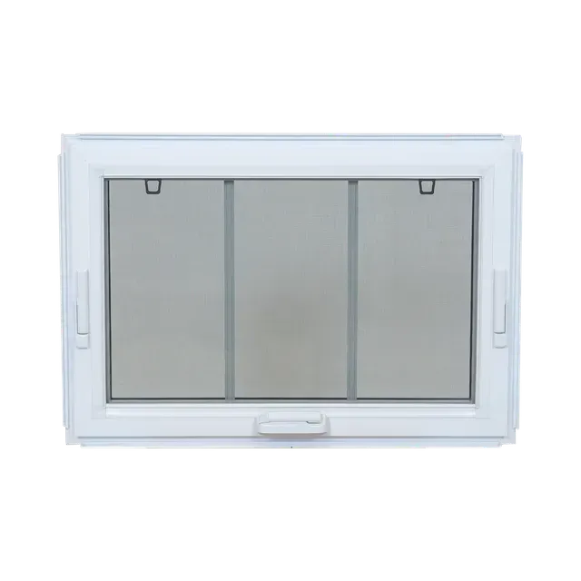 Fenêtre rectangulaire blanche avec un écran, trois sections et une poignée ouverte.