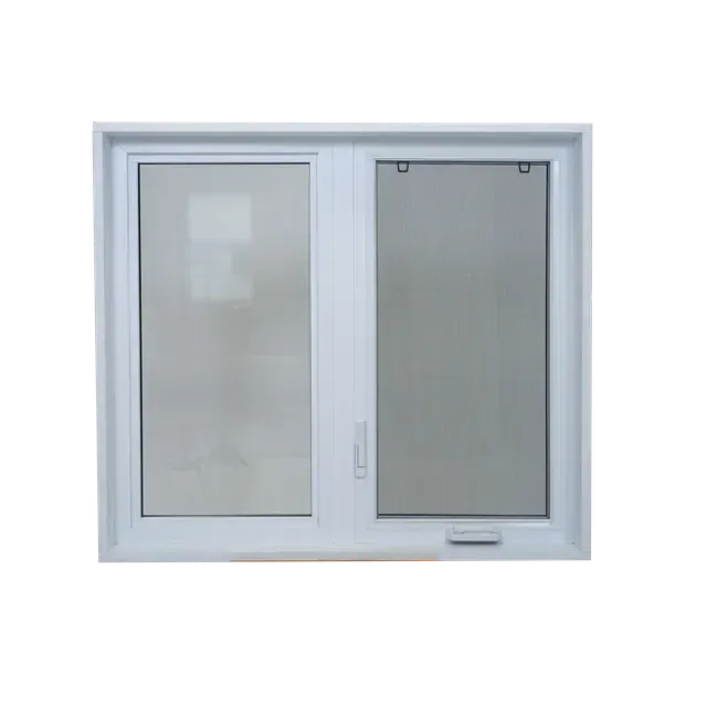 Fenêtre à guillotine blanche avec un panneau de verre et un panneau avec moustiquaire.