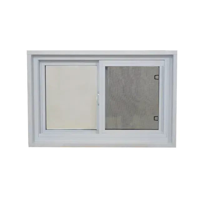 Fenêtre blanche coulissante avec un panneau vitré et un panneau moustiquaire.