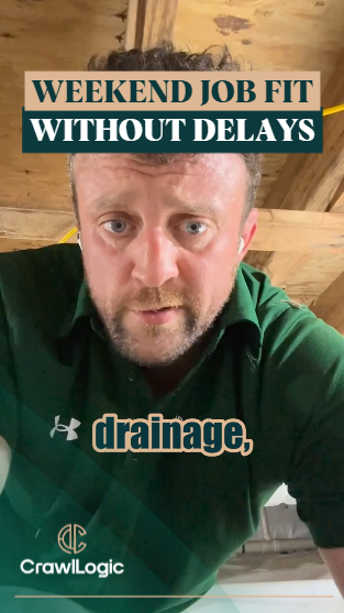 A man in a green shirt is standing under a wooden ceiling.