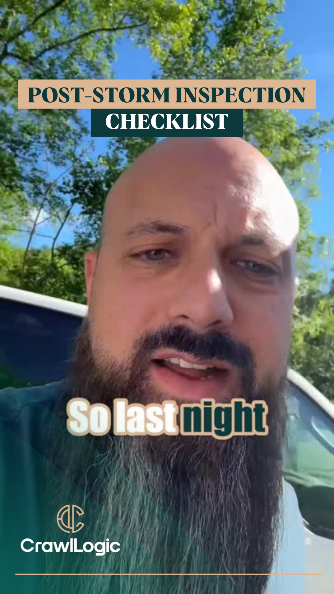 Man with beard outside, checklist reads