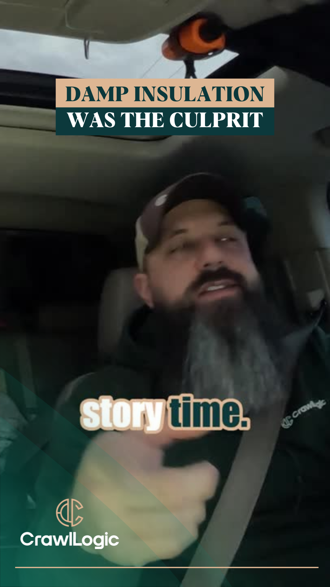 Man in car with beard, text overlay: