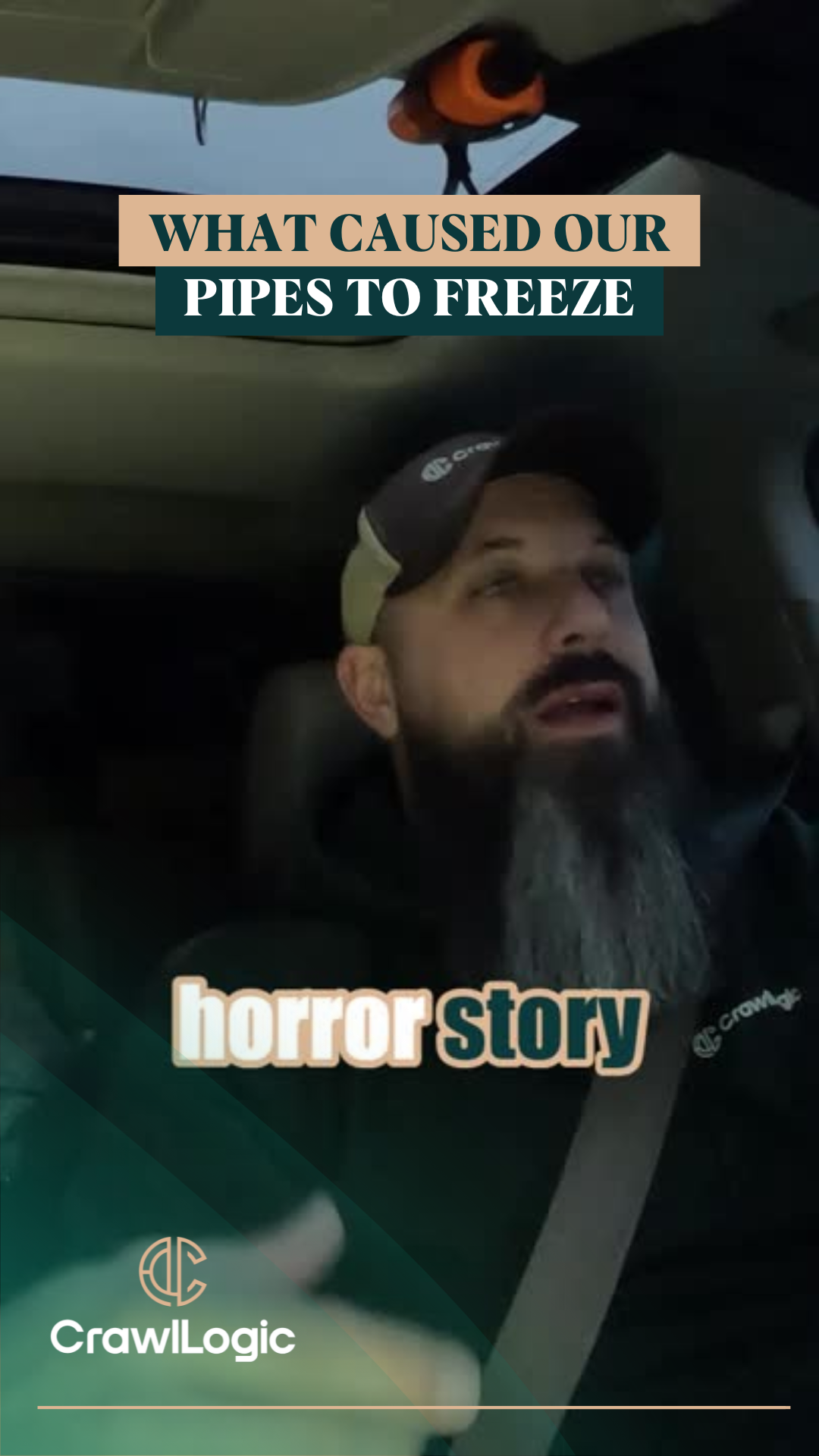 Man in car, text overlay