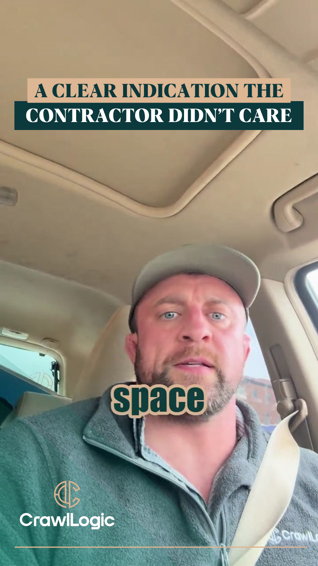 Man in a car, speaking. Text: 